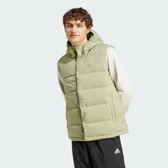 adidas Shop the Helionic Hooded Down Vest - Green at adidas.com/us! See all the styles and colors of Helionic Hooded Down Vest - Green at the official adidas online shop. Cool Winter, Outerwear Vest, Adidas Shop, Mens Lifestyle, Down Vest, Adidas Online, Pull Up, Light Jacket, Hand Warmers