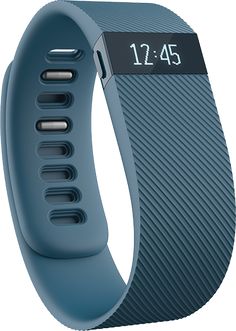 the fitbit smart bracelet is shown in blue