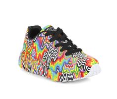 Step into a world of vibrant creativity with the Street Uno Lite Jen Stark Print sneakers! These eye-catching kicks, available in sizes 13-7, feature bold, artistic designs that make every step a masterpiece. Perfect for young trendsetters, they combine comfort with a splash of fun, ensuring each adventure is as stylish as it is comfortable. Features vibrant, psychedelic artwork created by the artist Jen Stark, Lightweight and durable construction suitable for active wear,1 1/4-inch heel height, Jen Stark, Print Sneakers, 4 Inch Heels, Trend Setter, Artistic Designs, 4 Inch, Heel Height, Active Wear, Size 2