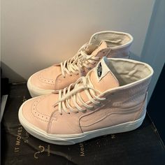 Amazing Sneakers. Never Worn Just Tried Around The House. Selling Because They Are Too Big For Me. Color: Leather Pink / Marshmallow Pink Marshmallow, Pink Marshmallows, Vans Sk8 Hi, Sk8 Hi, Platform Sneaker, Vans Sk8, Womens Vans, Vans Shoes, Womens Shoes Sneakers