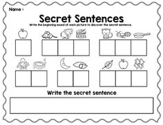 the secret sentence worksheet with pictures and words to help students learn how to write