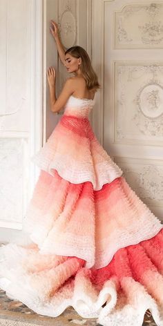 24 Colored Wedding Dresses For A Stylish Bride ❤ Stunning colored wedding dresses that redefine bridal style! #coloredweddingdresses #colorfulweddingdresses #weddingdresses #nontraditionalweddingdresses Ombre Wedding Dress, Vestidos Prom, Wedding Dress Trends, Colored Wedding Dresses, Fashion Group, Gorgeous Gowns, Designer Gowns, Dream Wedding Dresses, Dress Lace