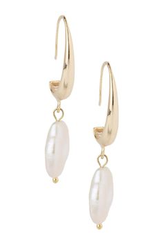 Add instant glamour to your ensemble when you accessorize with this contemporary must-have piece by Saachi. Gold-tone freeform freshwater pearl drop earrings. French hook back. Approx. 1.75" length. ImportedPlease note: Due to the unique and natural origin of pearls, slight variations in overtone and quality may occur. These characteristics enhance the beauty of the product and truly make them a one of a kind piece.Orders cannot be shipped to Canada, Puerto Rico, APO, FPO or P.O. Boxes. Elegant Fish Hook Drop Earrings, Modern Drop Pearl Earrings With Pearl Charm, Modern Drop Pearl Earrings With Charm, Modern Teardrop Pearl Earrings With Pearl Charm, Modern Teardrop Earrings With Pearl Charm, Elegant Fish Hook Jewelry For Formal Occasions, Elegant Teardrop Earrings With Fish Hook, Chic Teardrop Pearl Earrings For Everyday, Chic Everyday Teardrop Pearl Earrings