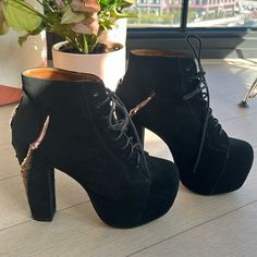 Jeffery Campbell Lita Boots, Black Suede With Metal Detail. Only Worn Inside. Size 7. No Box Jeffery Campbell Lita, Lita Boots, Metal Detail, Jeffrey Campbell Shoes, Boots Outfit, Jeffrey Campbell, Boots Black, Shoes Heels Boots, Put On