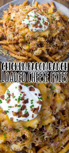 chicken bacon ranch loaded cheese fries on a plate