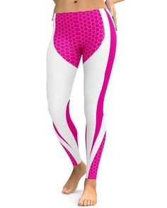 If you want to stand out in the gym, yoga or out and about and during the summer, winter, fall or spring than these Pink Honeycomb Carbon White Leggings will do the trick. It's almost as if white background makes the color pink stand out even more. Breathable Pink Sports Tights, Pink Moisture-wicking Tights For Training, Pink Moisture-wicking Training Tights, Stretch White Summer Tights, White Breathable Sports Pants, White Stretch Tights For Summer, Sporty Pink Breathable Tights, Pink Moisture-wicking Running Tights, White Breathable Yoga Pants