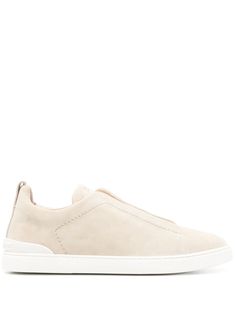 ecru suede tonal stitching round toe elasticated straps logo-debossed tongue pull-tab at the heel branded leather insole leather lining flat rubber sole slip-on style Oversized Tote Bag, Zegna Shoes, Shoes Uk, Suede Sneakers, Espadrille Shoes, Party Shoes, Pull Tab, Slip On Sneakers, Ugg Shoes