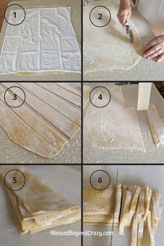 steps to make homemade pizza dough with pastry cutters and parchment paper on the counter