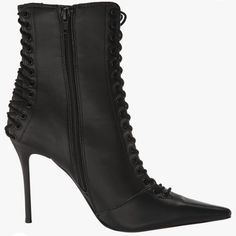 Sole Material Synthetic Rubber Shaft Height Ankle Shaft Circumference 10 Inches Outer Material Leather About This Item Steve Madden Womens Heeled Ankle Bootie Point Toe Decorative Lacing Up Front And Back Side Zipper Closure 4 Inch Heel Nwob!! High Ankle Lace-up Boots For Night Out In Fall, Edgy Lace-up Boots With Round Toe For Night Out, Trendy Lace-up Boots With Pointed Toe For Night Out, Edgy High-top Heels With Reinforced Heel, Lace-up Evening Boots For Fall, Edgy Fitted High-top Boots, Fitted Platform Lace-up Ankle Boots, High Ankle Synthetic Heeled Boots For Formal Occasions, Formal High Ankle Synthetic Heeled Boots