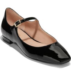 Cole Haan Bridge Mary Jane Ballet Flat (Women) | Nordstrom Girls Weakness, Mary Jane Ballet Flats, Patent Leather Ballet Flats, Perfect Closet, Ankle Strap Flats, Cole Haan Women, Mary Jane Pumps, Black Ballet Flats, Aesthetic Shoes