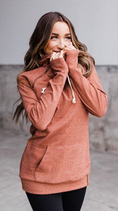 Sporty Solid Color Winter Tops, Solid Outdoor Sweatshirt For Fall, Solid Color Outdoor Sweatshirt For Fall, Sporty Solid Color Sweatshirt For Fall, Fall Hoodie For Leisure, Comfortable Brown Tops For Fall, Hooded Tops For Leisure In Fall, Comfortable Fall Tops With Drawstring Hood, Comfortable Fall Top With Drawstring Hood