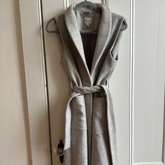 Wool Tie Vest, Worn Very Few Times. Knee Length, True To Size Chic Sleeveless Outerwear For Daywear, Tie Vest, Sleeveless Coat, Wool Tie, Dove Grey, Grey Color, Knee Length, Gray Color, Jackets For Women