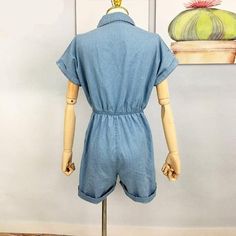 This denim dress is definitely ideal to pair with leggings or directly with sneakers, sandals, high heels, or boots for a stylish looking. Single Breasted Denim Playsuit With Blue Casual Elastic Waist Short And Jumpsuit Comes With Loose Jean Romper. Specifications: Pattern Type: Solid Material: Polyester Season: Summer Occasion: Daily, Swimming pool, Beach, and Sea Fit: Fits true to size, take your normal size Package Includes: 1 X Denim Dress Notes: Please compare the detail sizes with yours be Non-stretch Denim Jumpsuit For Summer, Casual Non-stretch Denim Dress For Fall, Casual Denim Dress For Fall, Casual Short Sleeve Jumpsuits And Rompers For Spring, Chic Non-stretch Cotton Denim Jumpsuit, Casual Stretch Denim Jumpsuit With Pockets, Trendy Stretch Denim Dress For Summer, Summer Cotton Denim Jumpsuit, Solid Cotton Denim Jumpsuit For Summer