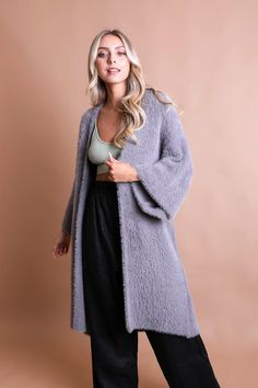 Luxe Mohair Knit Cardigan Ponchos Gray Chic Mohair Winter Outerwear, Chic Mohair Outerwear For Winter, Chic Knit Cardigan With Soft Texture, Chic Soft Texture Long Sleeve Cardigan, Trendy Outerwear For Layering With Soft Texture, Chic Long Sleeve Outerwear With Soft Texture, Trendy Soft Texture Outerwear For Layering, Trendy Soft Texture Outerwear, Winter Mohair Cardigan For Layering