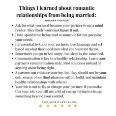 the text on this page says, things i learned about romantic relationships from being married