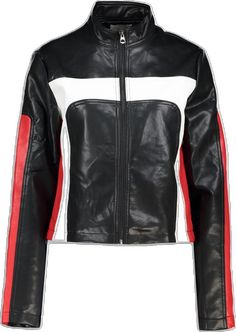 Red Biker Jacket With Long Sleeves, Sporty Biker Jacket With Zipper Closure, Sporty Biker Jacket With Zipper And Long Sleeves, Sporty Long Sleeve Biker Jacket With Zipper Closure, Sporty Black Biker Jacket For Spring, Black Sporty Biker Jacket For Spring, Sporty Red Outerwear With Zipper, Sporty Red Outerwear With Zipper Closure, Red Sporty Outerwear With Zipper Closure