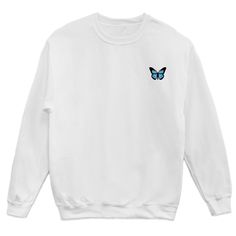 Butterfly Sweatshirt, Cute Butterfly Sweater, Butterflies Lover Sweater, Butterflies Sweatshirt, Butterfly Top Gift, Butterflies Gift Unisex Sweatshirt. This well-loved Unisex Sweatshirt is the perfect addition to any wardrobe. It has a crew neck, and it's made from air-jet spun yarn and quarter-turned fabric, which eliminates a center crease, reduces pilling, and gives the sweatshirt a soft, comfortable feel. * 50% cotton, 50% polyester * Fabric weight: 8.0 oz/y² (271.25 g/m²) * 1x1 athletic ri Blue Crew Neck Top With Butterfly Print, Blue Top With Butterfly Print And Crew Neck, Butterfly Print Relaxed Fit Crew Neck Top, Butterfly Print Crew Neck Top With Relaxed Fit, Relaxed Fit Butterfly Print Crew Neck Top, White Cotton Tops With Butterfly Embroidery, Casual White Top With Butterfly Embroidery, Long Sleeve Cotton Tops With Butterfly Print, Cotton Crew Neck Top With Butterfly Print