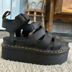 Size W8, Brand New. So So So Cute They Are Just A Tad Too Big For Me So I Have Never Been Able To Wear Them. Originally $180. Black Wedge Sandals With Leather Footbed For Spring, Black Wedge Sandals For Spring, Black Adjustable Sandals With Leather Footbed, Adjustable Black Sandals With Leather Footbed, Black Sandals With Leather Footbed, Black Leather Adjustable Wedge Sandals, Adjustable Black Leather Wedge Sandals, Black Adjustable Platform Wedge Sandals, Adjustable Black Platform Wedge Sandals