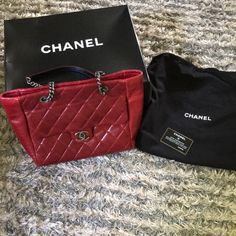 Chanel Red Leather Bag With Authenticity Card, Dust Bag, Box And Dust Cloth In Front Pocket L 10.5” X W 4” X H 8.5” Roughly Authenticity Verification By Poshmark And Expedited Shipping Included No Trade Pls Firm Price High-end Red Bag For Everyday Use, High-end Red Shoulder Bag With Top Handle, High-end Red Shoulder Bag With Top Carry Handle, High-end Red Shoulder Bag, Luxury Red Shoulder Bag With Removable Pouch, Luxury Red Bags For Daily Use, Red Luxury Shoulder Bag For Daily Use, High-end Red Shopping Bag, High-end Red Bag With Removable Pouch