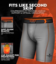 The Exxact Sports Men's Compression Shorts with Soft Athletic Cup is made to keep you protected and comfortable during even the most intense training session. These compression shorts for men are designed to fit tight and offer excellent support, promoting muscle function and decreasing in-activity. This patented cup pocket offers a hard athletic cup or jock strap design while still offering the essential protection and comfort casual sports. Constructed with high-end moisture-wicking material, Baseball Cup, Hockey Socks, Softball Outfits, Athletic Shorts Women, Baseball Bag, Hockey Bag, Mma Shorts, Muscle Soreness, Batting Gloves