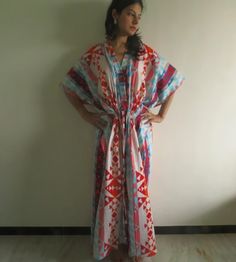 Diamond Aztec Caftan Softest Cotton Free Flowing Kaftan Dress Perfect as House Dress, Lounge Wear, Beachwear, Muumuu, Mumu - Etsy Red Bohemian Kaftan With Ikat Print, Multicolor Printed Boho Dress For Beach, Multicolor Printed Boho Beach Dress, Boho Print Maxi Length Kimono For Beach, Patterned Tunic Maxi Dress For Vacation, Multicolor Boho Maxi Dress For Beach, Multicolor Boho Maxi Dress For Beach Cover-up, Multicolor Boho Beach Dress, Multicolor Long Boho Dress With Printed Details