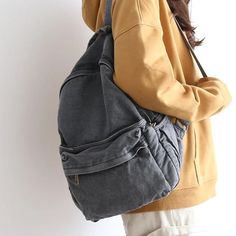 Lkblock Retro Distressed Canvas Gray Backpack Girl College Female Book Travel Backpacks Cool DenimLaptop Lady Student Ruckpack Bags   【Type】: Backpack/Shoulder Bag 【Material】: denim 【Top Size】: 26cm 【Bottom Size】: 30cm 【Width】:... Gray Backpack, Female Books, Book Wallet, Girls Backpack, Case Mobile, Grey Backpacks, Backpack Travel, Wedges Style