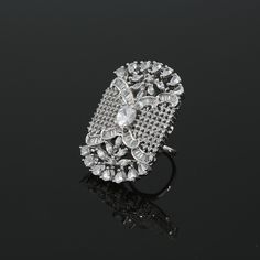 Classic stylish rhodium plated marquis shape white stone and Clear Cubic Zirconia pave adjustable finger ring for girls and womens. American Diamond Ring, Indian Designs, Cz Jewelry, Rings For Girls, American Diamond, Finger Ring, Multi Stone Ring, Ring For Women, Adjustable Ring