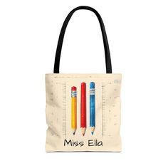 Stand out in style with our Customizable Teacher Tote Bag, featuring a charming pencil design and the option to personalize with your name. This tote is an ideal blend of functionality and personal touch, making it perfect for carrying all your classroom essentials. ✏️ Personalized Touch: Customize with your name or the name of your favorite teacher, adding a unique and personal element to the bag. 📚 Stylish Design: Features a colorful pencil design that is both playful and professional, perfect for teachers and educators. 👜 Spacious and Practical: Large enough to hold books, notebooks, supplies, and other daily essentials, ensuring you have everything you need in one place. 🎁 Ideal Gift: Makes a wonderful gift for Teacher Appreciation Week, back to school, or any special occasion to sh Classroom Essentials, Teacher Tote Bag, Teacher Tote, Pencil Design, Classroom Supplies, Favorite Teacher, Teacher Appreciation Week, Gift For Teacher, Teacher Favorite Things