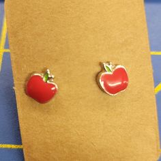 Silver Tone Stud Earrings Feeling Mischievous, Crazy Earrings, Ladybug Earrings, Apple Earrings, Ladybug Crafts, Shoe Nails, Fruit Earrings, Jewelry Tattoo, Funky Outfits