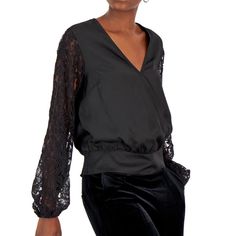 Black Inc Women's Lace-Sleeve Blouse Nwt Size Xl Long Lace Sleeves, Lace Sleeve Blouse, Womens Halter Tops, Tunic Tank Tops, Matching Family Outfits, Romper Dress, Deep Black, Set Outfit, Dress Suits