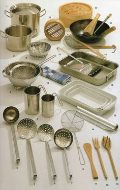 an assortment of kitchen utensils are shown in this advertiser's guide