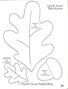 the leaf and acorn table runner pattern is shown with instructions for cutting it out