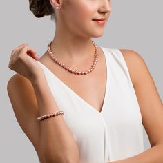 This freshwater set would make a great gift for any occasion! This full set includes 8.0-8.5mm pink Freshwater Pearl Necklace, bracelet, and stud earrings. This pearl set is available in either AAA or AAAA quality.
Stud earrings and clasps will be matched according to the gold color chosen. Pearl Trend, Single Pearl Necklace, Golden South Sea Pearls, Mother Of Pearl Jewelry, Freshwater Pearl Jewelry, Pearl Jewelry Wedding, Pearl Jewelry Sets, Cultured Pearl Necklace, Pearl Choker Necklace