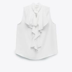 Zara Nwt High Collar Top With Ruffles. Sleeveless Design With V-Neckline. Back Button Closure. Oyster White 9878/175 Chic V-neck Blouse, Chic V-neck Ruffled Camisole, Spring Office V-neck Tank Top, V-neck Tank Top For Office In Summer, Casual Summer Office Tank Top, Elegant Spring Workwear Camisole, Elegant Spring Camisole For Work, Chic Tank Blouse For Work, Spring Office Vest Tops