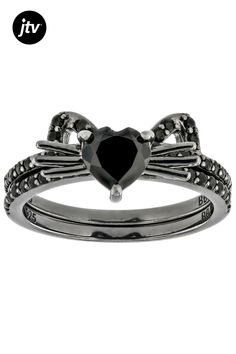 1.35ct Heart Shape And 0.47ctw Round Black Spinel, Black Rhodium Over Sterling Silver Cat Ring Set of Two. Measures Approximately 0.59"L x 0.64"W. Not Sizeable. Silver Cat Ring, Sterling Silver Cat, Cat Ring, Silver Cat, Black Spinel, Black Rhodium, Heart Shape, Ring Set, Ring Sets