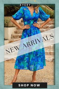 Blue Elegant Print Patchwork V Neck A Line Dresses Blue Non-stretch Midi Dress With V-neck, Non-stretch Blue Dress For Vacation, Blue Non-stretch Beach Dress, Line Dresses, A Line Dresses, Wholesale Fashion, Dresses Online, A Line Dress, A Line