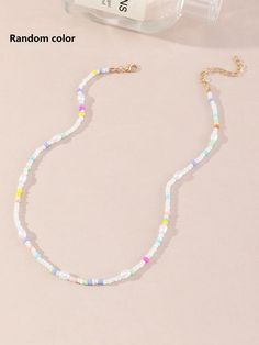 Color: Multicolor Gender: Women Material: Plastic Quantity: 1 piece Style: Fashionable Details: Beaded Type: Beaded IN Length 15.8-17.8 This data was obtained from manually measuring the product, it may be off by 1-2 CM. Color Block, 1 Piece, Beaded Necklace, Necklaces, Collar, Color