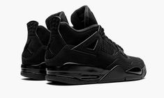 The Air Jordan 4 “Black Cat 2020” marks only the second release of the highly versatile colorway inspired by one of Michael Jordan’s many nicknames.  The first version of the model was released back in Spring 2006 and is lauded by sneaker collectors and fans as one of the greatest non-original colorways of the Air Jordan 4.  The upper of the “Black Cat” Jordan 4 features a matte black nubuck finish.  The netting found on the model’s mid-panel and throat follows suit in with a stealthy appearance Air Jordan 4 Retro Black, Air Jordan 4 Black Cat, Jordan 1 Lows, Jordan 4 Black, Cat Presents, Lv Sneakers, Nike Air Jordan 4, How To Clean Suede, Jordan Retro 1