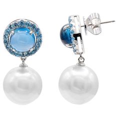 Blue Topaz South Sea Pearl Drop Earrings 6 Carat 18 Karat White Gold Pokemon Jewelry, White Gold Drop Earrings, Sea Pearl, South Seas, South Sea Pearls, Sea Pearls, Women Diamond, Gold Drop Earrings, Pearl Drop Earrings