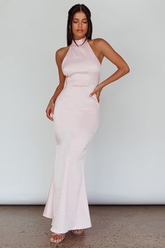 Shop the Fifth Avenue Bow Back Maxi Dress Baby Pink | Selfie Leslie Pink Selfie, Selfie Leslie, Veil Hairstyles, Pink Maxi, Bow Back, Iron Material, Dress Satin, Large Bow, Head Over Heels