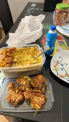 the meal is prepared and ready to be eaten on the dining room table for guests