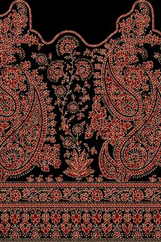 an intricately designed red and black background with paisley designs on it's edges