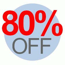 an image of a sale sign with the words 80 % off written on it in grey and red