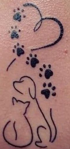 a dog and cat paw prints on the back of a woman's stomach,