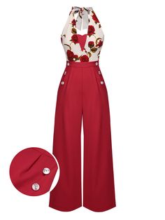 30's And 40's Fashion, Vintage Suits Women 1940s Fashion, 70s House Wife Fashion, Vintage Jumpsuits For Women, Color Block Jumpsuit, 70s Red Outfit, Looks Retro Vintage, Whimsical Business Casual, Red Vintage Outfits