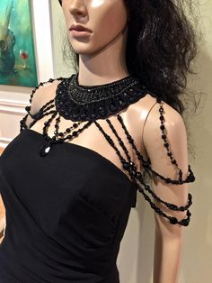 Nu Goth Fashion Trendy Victorian Mourning Jewelry Black | Etsy Bohemian Beaded Jewelry, Shoulder Chain Jewelry, Gothic Bride, Shoulder Jewelry, Shoulder Necklace, Jewelry Gothic, Bride Necklace