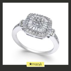 a white gold ring with diamonds on the sides and an inscription that reads macy's