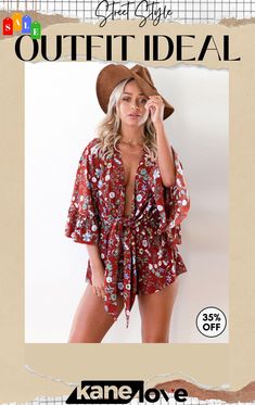 Floral Printed Deep V Neck Flare Sleeve Romper Fall Floral Print Open Front Tops, Open Front Summer Loungewear Tops, Floral Print Open Front Top For Vacation, Floral Print Open Front Tops For Day Out, Open Front Floral Print Tops For Day Out, Summer Floral Print Open Front Top, Spring Floral Print Open Front Top, Open Front Floral Print Summer Tops, Summer Open Front Floral Print Top