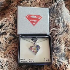 New In Box. Stainless Steel Necklace Pretty, Colorful Crystals Superman Colorful Crystals, Steel Necklace, Stainless Steel Necklace, Crystal Necklace, Superman, Womens Jewelry Necklace, Dc Comics, Jewelry Necklaces, Women Jewelry