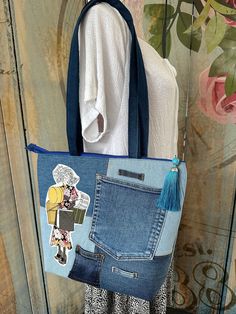 a handbag made out of jeans and fabric